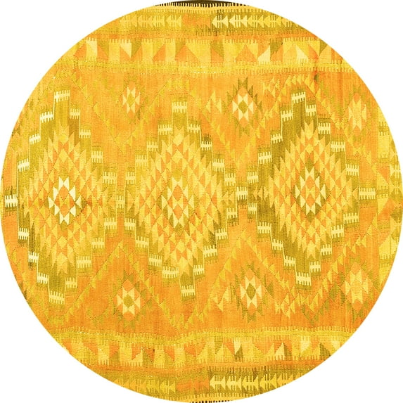 Ahgly Company Indoor Round Oriental Yellow Traditional Area Rugs, 4' Round