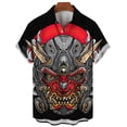 thumbnail image 5 of Camisas hawaianas casuales para hombre, blusa con botones de gran tamaño con estampado 3D de samurái japonés y terror vintage de manga corta para exteriores y calle, 5 of 5