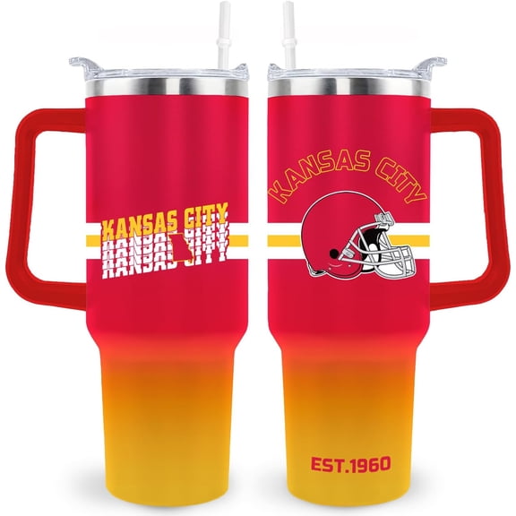 Kansas City Tumbler Cup - Kansas City Gifts for Men - 40 OZ Insulated Stainless Steel Coffee Travel Mug with Lid and Straw