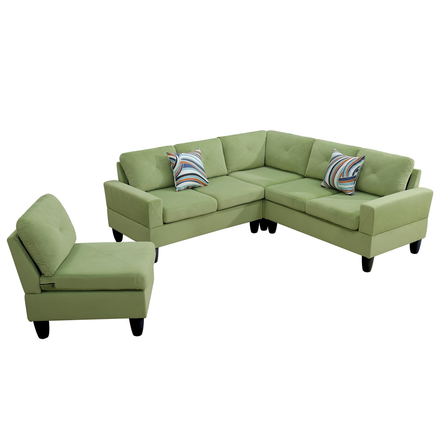 4-Piece Couch Living Room Sofa Set, 6 Seater Modular Sectional Couch L Shaped Corner Sofa, Green