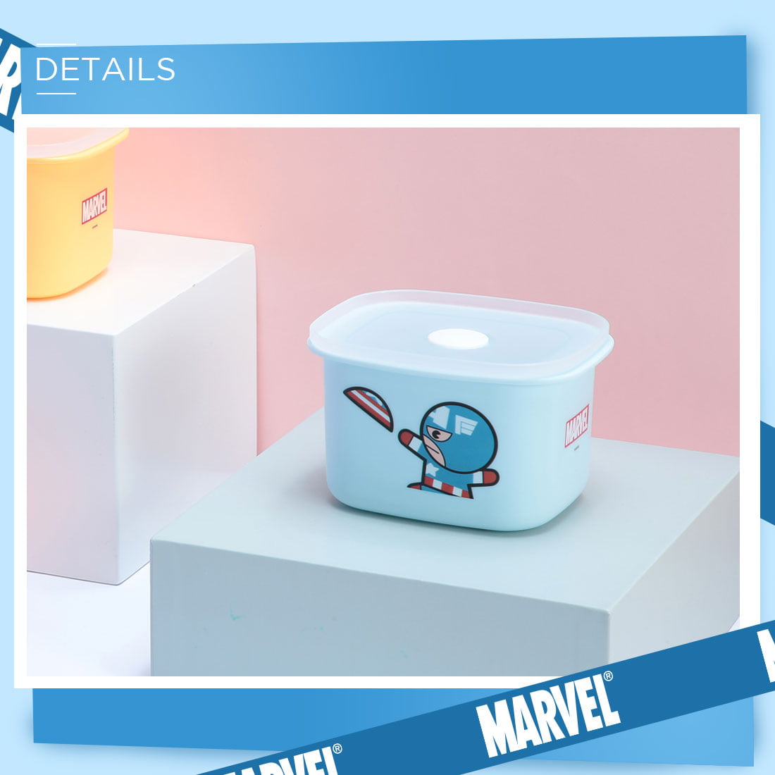 MINISO Marvel Bento Box, Lunch Box Double-layer Contanier Glass BPA Free  for Kids Student School Office 12oz, Captain America 