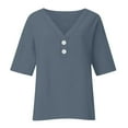 thumbnail image 3 of Linen Shirts for Women, Summer Seven Quarter Sleeve V-Neck Solid Loose T Shirt, Gray XXL, 3 of 5