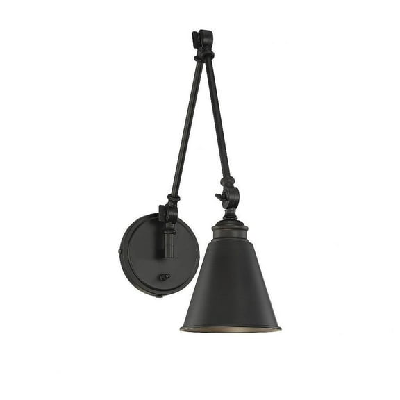 1 Light Vintage Metal Adjustable Swing Arm Wall Sconce with Metal Shade-16 inches H By 6 inches W-Matte Black Finish Bailey Street Home