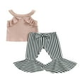 thumbnail image 1 of PENGXIANG Toddler Baby Girls Summer Outfits Ruffle Ribbed Halter Tank Tops and Printed Bell Bottom Pants Sets Pink 3-4 Years, 1 of 8