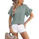 thumbnail image 3 of Camiseta de manga corta con volantes para mujer Camiseta de manga corta acanalada informal holgada con cuello redondo, 3 of 5