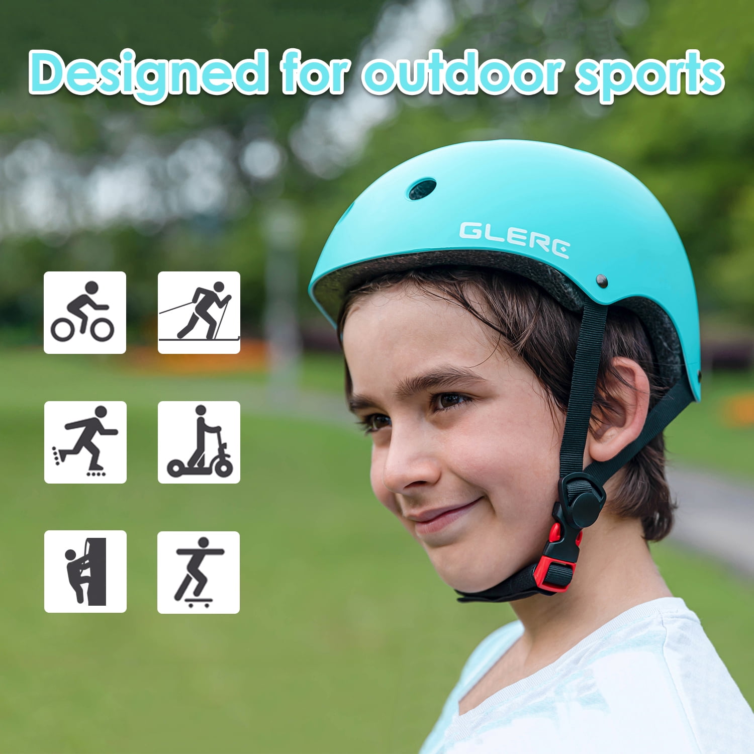 Glerc Kids Sports Helmet with Handguard & Kneepad for Age 3-8 Year Old Toddler and Child, S Size Mint Green