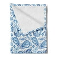thumbnail image 2 of Paisley Soft Flannel Fleece Blanket, Hand Painting Look Ikat Style Vintage Eastern Floral Doodle in Watercolor Artwork, Cozy Plush for Indoor and Outdoor Use, 50" x 70", White Blue, by Ambesonne, 2 of 5