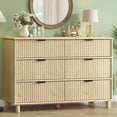 thumbnail image 4 of Swedhaus Fluted Dresser for Bedroom with 6 Drawers,48" Wide Modern Chest of Drawers with Storage,Wood Closet Clothes Storage Organizer for Home,Natural Oak, 4 of 10