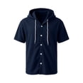 thumbnail image 2 of Men's Waffle Knit Short Sleeve Hoodie With Button Down Front And Drawstring Featuring Casual Loose Fit For Summer Streetwear Beach Vacation Navy XXL, 2 of 8