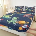 thumbnail image 3 of Feelyou Outer Space Dino Queen Sheet Sets for Teens, Dreamy Rocket Flat Sheet, Cute Cartoon Navy Queen Fitted Sheet, Breathable Home Decor, 4-Piece, 3 of 7