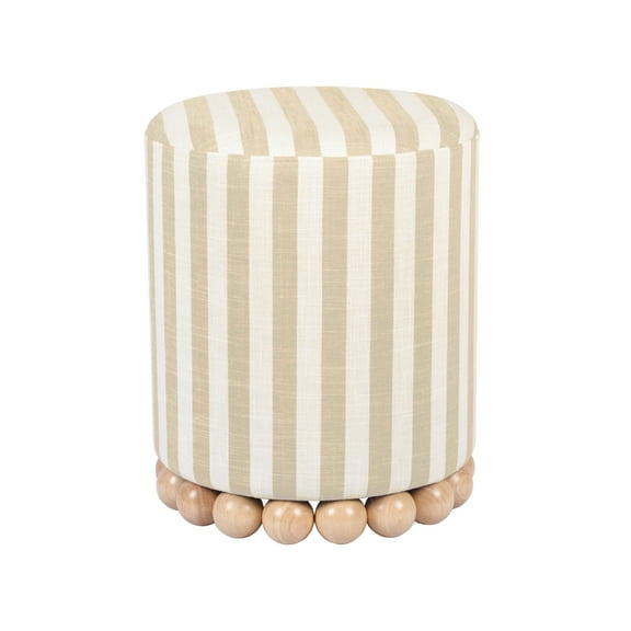 Dex Beige Striped Linen Ottoman
