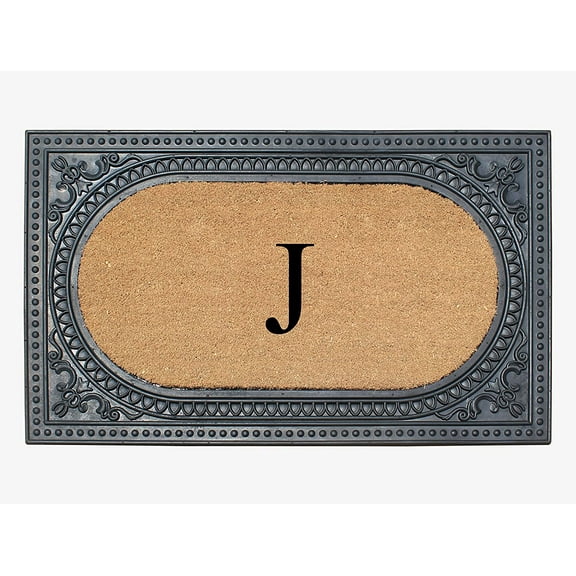 A1HC Natural Rubber & Coir 24x39 Monogrammed Doormat For Front Door, Anti-Shed Treated Durable Doormat for Outdoor Entrance, Heavy Duty, Low Profile, Easy to Clean, Long Lasting Front Porch Entry Rug