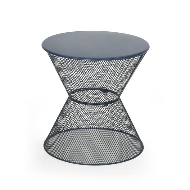 Tristian Modern Outdoor Iron Side Table Matte Navy Blue Com Tristian Modern Outdoor Iron Side Table, Black Metal Mesh Patio Side Table