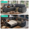 thumbnail image 6 of LINSY HOME L Shaped Sectional Couches for Living Room, Sleeper Sofa Bed with Storage Seat, Pull Out Couch Bed with Cup Holder, Dark Gray, 6 of 11
