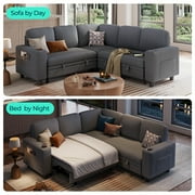 Linsy Home Plush Corduroy Sleeper Sofa Bed with Storage Seat, Pull Out Couch Bed with USB, Cup Holder, Side Pocket, V Shaped Sectional Couches for Living Room, Apartment, Dark Grey
