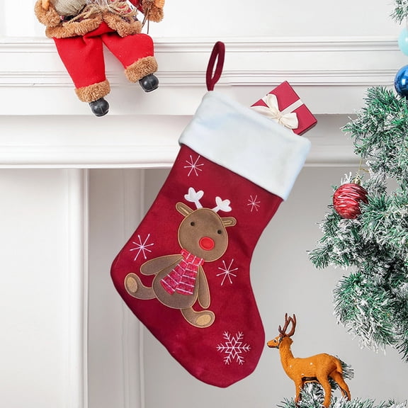 Luoshdecor Christmas Plush Stockings,Personalized Santa Deer Bear Snowman Stockings for Holiday Christmas Decor 16 in