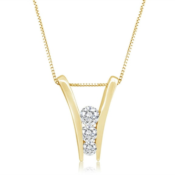 1.00ctw Diamond Three Stone Pendant Necklace in 14k Yellow Gold