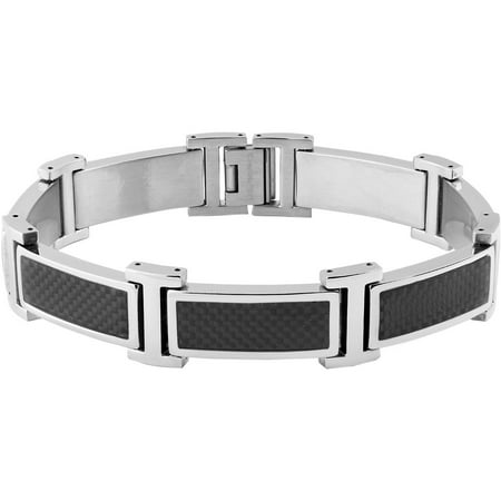 Crucible Stainless Steel Black Carbon Fiber Inlay Link Bracelet