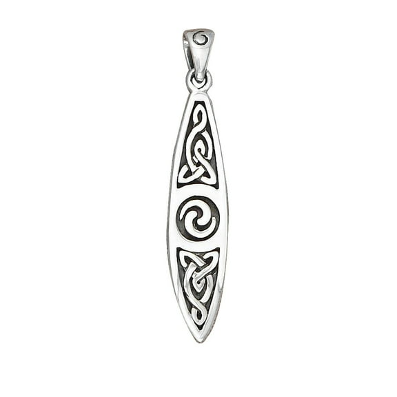 Sterling Silver 16" .8mm Box Chain Surfboard Celtic Design Pendant Necklace