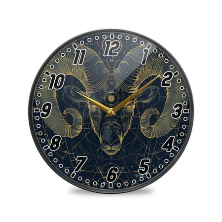 Wall Clock Battery Operated Non-Ticking Silent for Living Room Bedroom Kitchen Office Decor Aries Of Zodiac 9.5