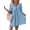 Blue, variant on Womens V Neck Front Tie Mini Dress with Puff Sleeves 100% Cotton Lightweight Everyday Wear versatile daily essential