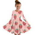 thumbnail image 1 of Odeerbi Niñas Vestido de Patinadora Estampado Fresa Vestidos de Princesa 4-14 Años Niñas Vestido de Patinadora Cuello Redondo Vestido de Manga Larga, 1 of 4