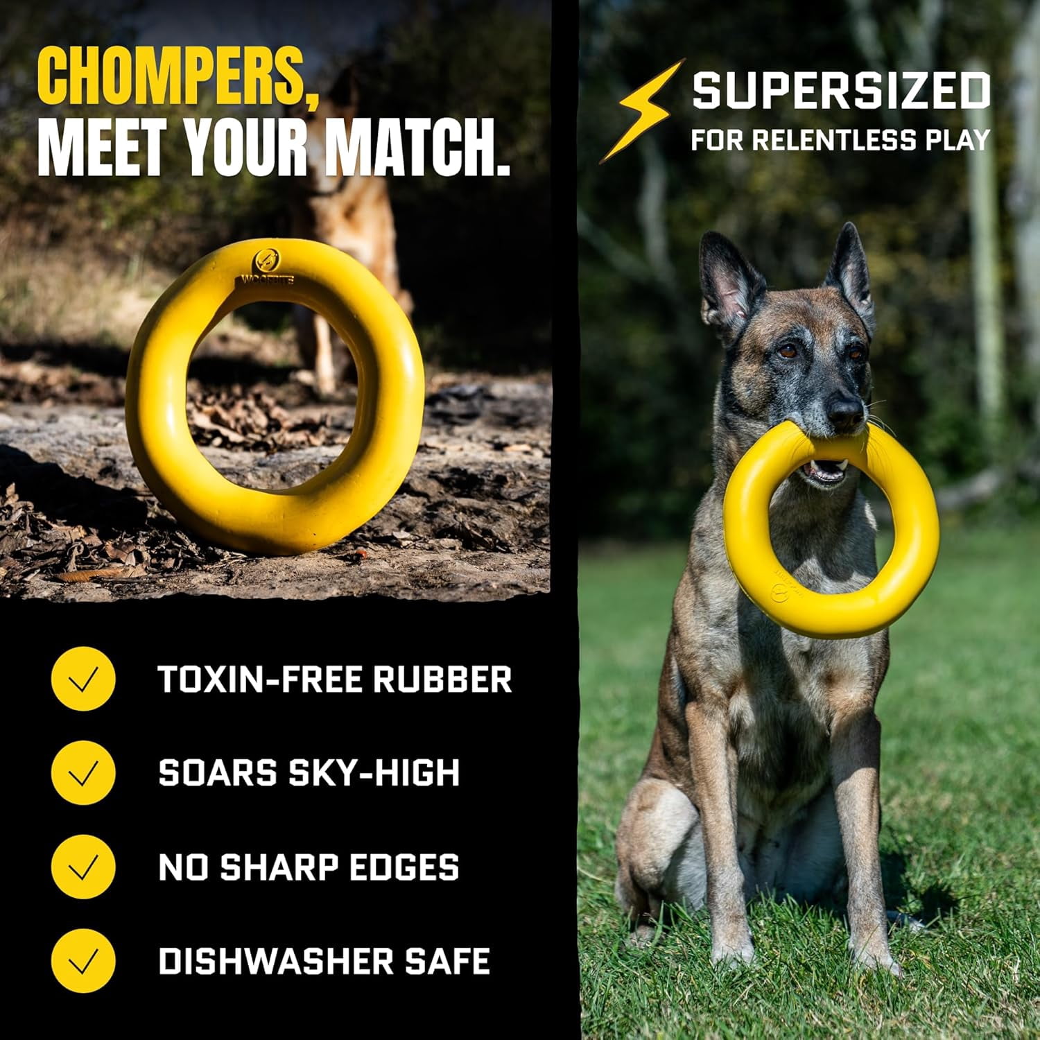 Extra-Large Virtually Indestructible Dog Toy with Lifetime Guarantee - Heavy Duty Non-Toxic Natural Rubber Chew Toy for Aggressive Chewers, Tug-of-War, Fetch - Large 9"x2" Size, 2.25lbs Weight