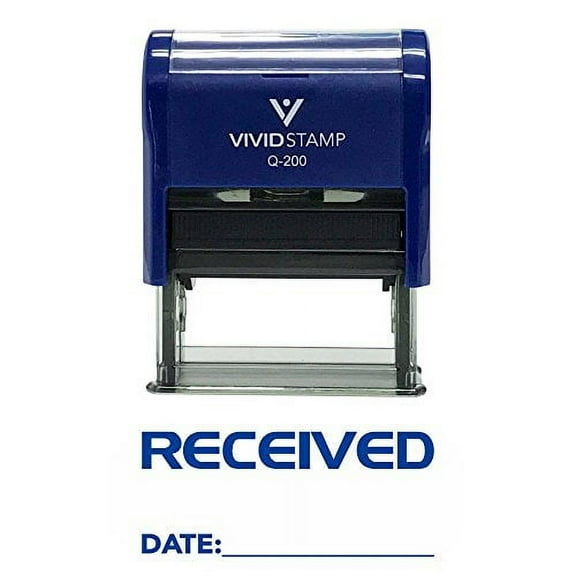 Vivid Stamp Received W/Date Line Self-Inking Office Rubber Stamp (Blue) - Medium