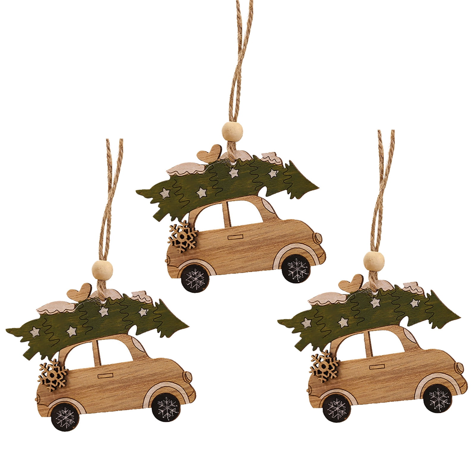 3Pcs Kawaii Hanging Wooden Christmas Tree Cabin Elk Car Ornament Home Decor Con 