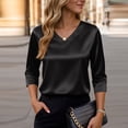 thumbnail image 6 of Women's Silk Satin Blouse Dressy Casual V Neck 3/4 Length Sleeve Tops Business Work Shirts Black M, 6 of 7