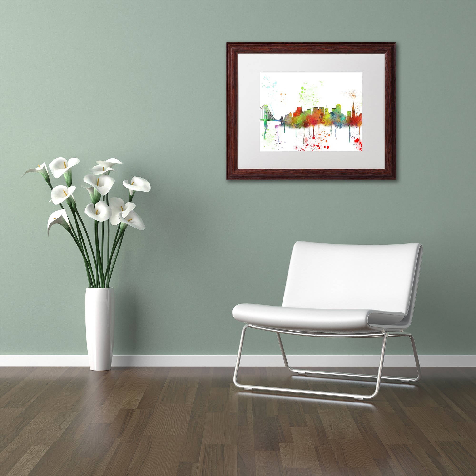 Trademark Fine Art "San Francisco CA Skyline Mclr-1" Canvas Art by Marlene Watson, White Matte, Wood Frame