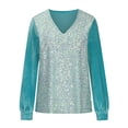 thumbnail image 4 of JURANMO Womens Sparkly Sequin Tops 2025 New Year Eve Outfits Loose V Neck Long Sleeve Glitter Shirts Elegant Pullover Sparkle Blouse Sky Blue S Deals of The Week, 4 of 7