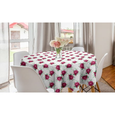 

Romantic Round Tablecloth Pattern with Bouquet with Blooming Rose and Buds Circle Table Cloth Cover for Dining Room Kitchen Decor 60 Raspberry Hot Pink by Ambesonne