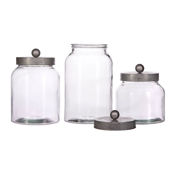 Contemporary Home Living Set of 3 Clear Unique Multipurpose Sealed Storage Canisters with Galvanize