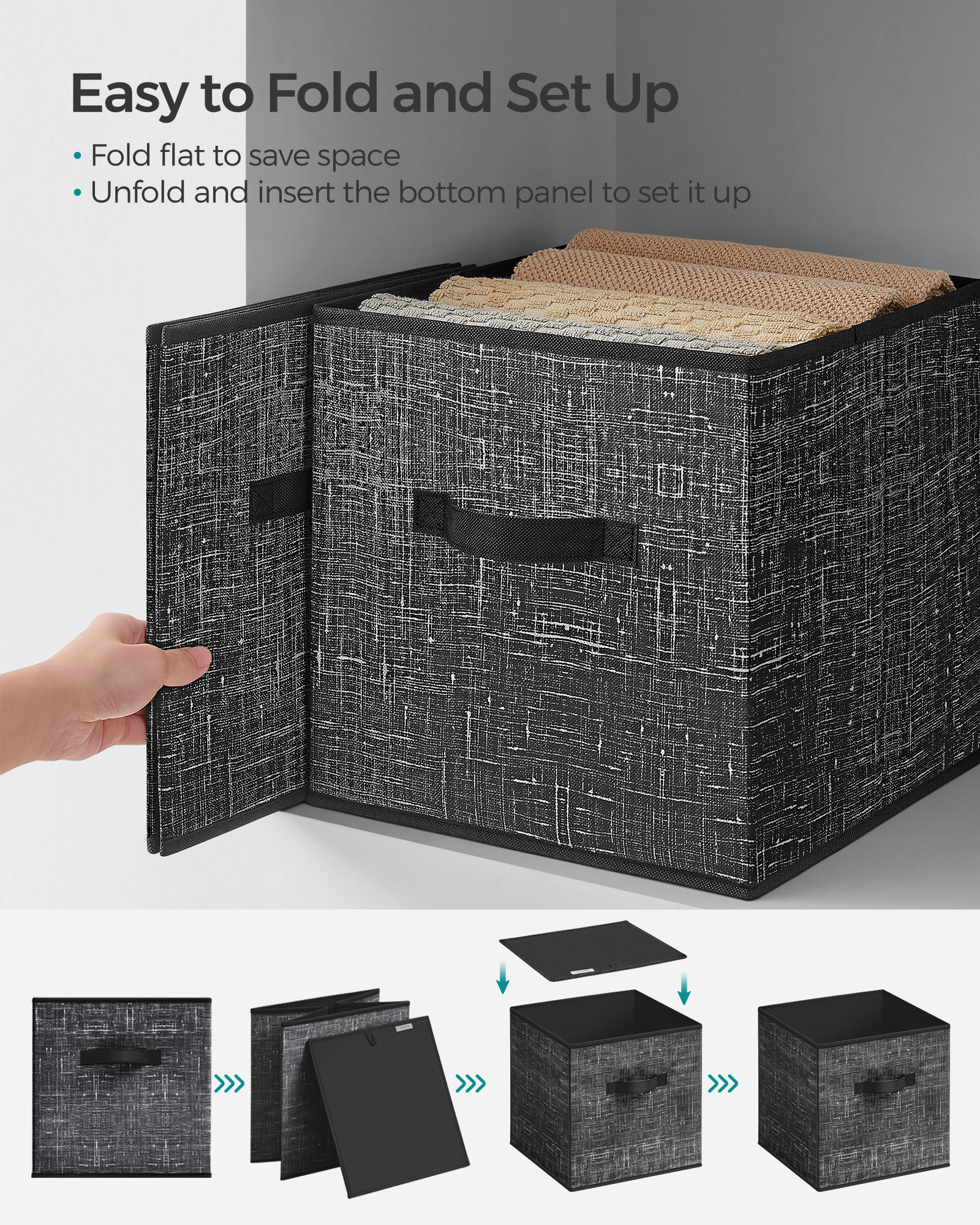 8 Storage Cubes, 11" Non-Woven Fabric Bins with Double Handles Closet Organizers for Bedroom Living Room Ink Black