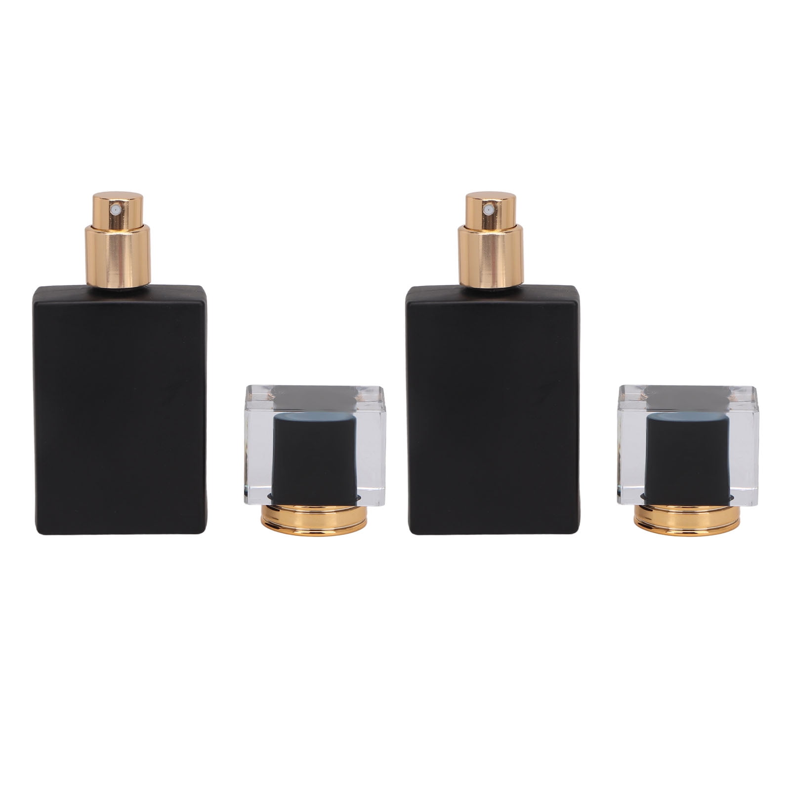 YAHHU 2pcs Glass Spray Perfume Bottle Leakproof Atomizer Empty Refillable Fine Mist Atomizing Nozzle Cosmetic Container 30ml (1.01 oz) Travel Size Dispenser Set for Essential Oils, Black and Gold