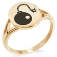 thumbnail image 1 of Stainless Steel Pirate Bombardier Icon Minimalist Oval Top Polished Statement Signet Ring, 1 of 1