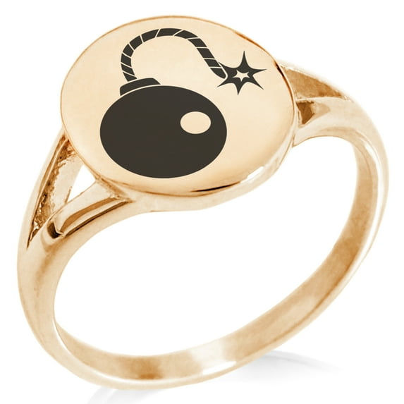 Stainless Steel Pirate Bombardier Icon Minimalist Oval Top Polished Statement Signet Ring