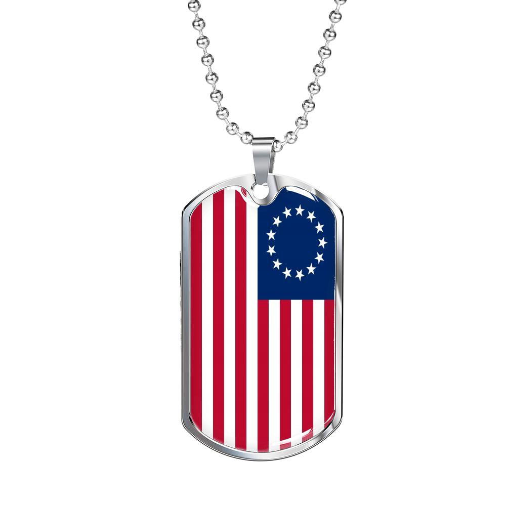 Express Your Love Gifts God Bless America Necklace Stainless Steel or 18k Gold Dog Tag w 24 Chain 