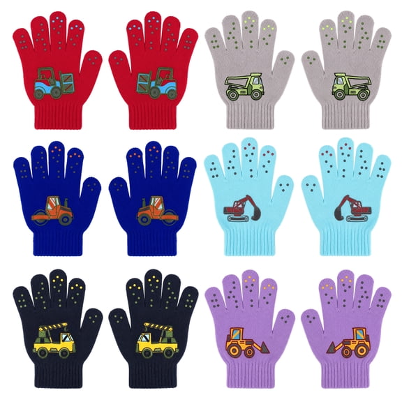 Bocaoying 6 Pairs Kid's Winter Magic Gloves, Full Fingers Stretchy Knitted Gloves for Boys Girls, Warm Wool Lined Gloves, Children Knitted Ski Gloves for Ages 3-10, Multi color, One Size
