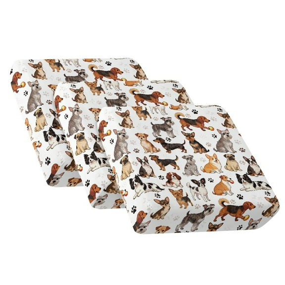 COEQINE Stretch Couch Cushion Cover Fitted Sectional Sofa Slipcover with Elastic Bottom Armchair Couch Cover Replacement Furniture Protector, 3 Pieces, Cute Dog Paw Print