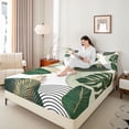 thumbnail image 4 of Homewish Green Tree Leaves 4-Piece Full Size Sheets For Female Men Adults,Abstract Geometric Stripes Bed Sheets,Botanical Plants Lightweight Sheet Sets,Luxury Bedroom Decor, 4 of 7