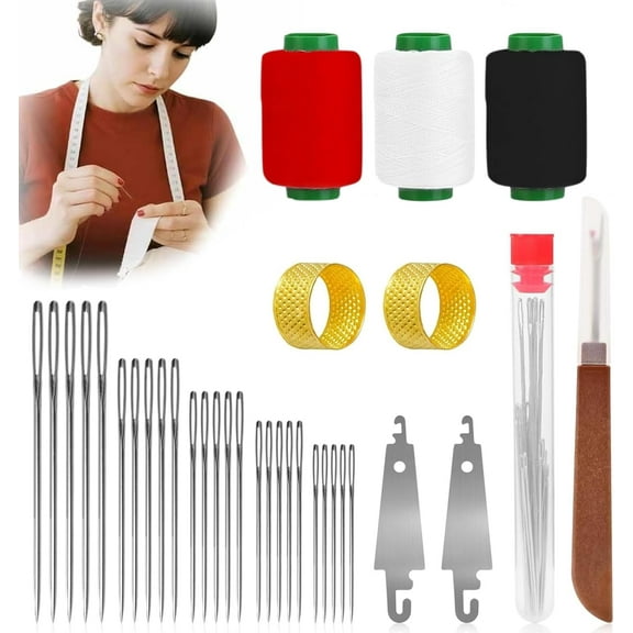 34PCS Big Eye Steel Sewing Needles Kit, 2026 New Stainless Steel Sewing Needle for Hand Sewing,Big Eye Steel Needles Set - Long & Thin Handmade Quilting & Sewing Needles Kit for DIY Sewing(Q)