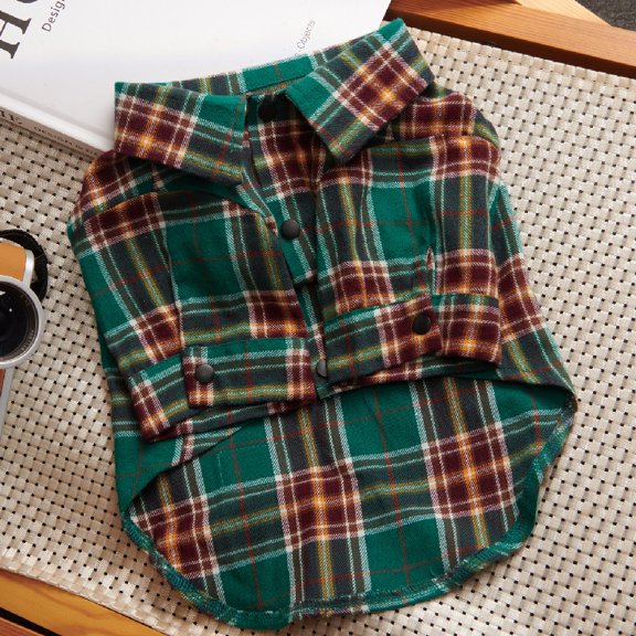 Pet Costume Plaid Teddy Bears Bomei Fadou Cat Shirt Thin Small Dog Pet Spring And Autumn Dog Clothes green L