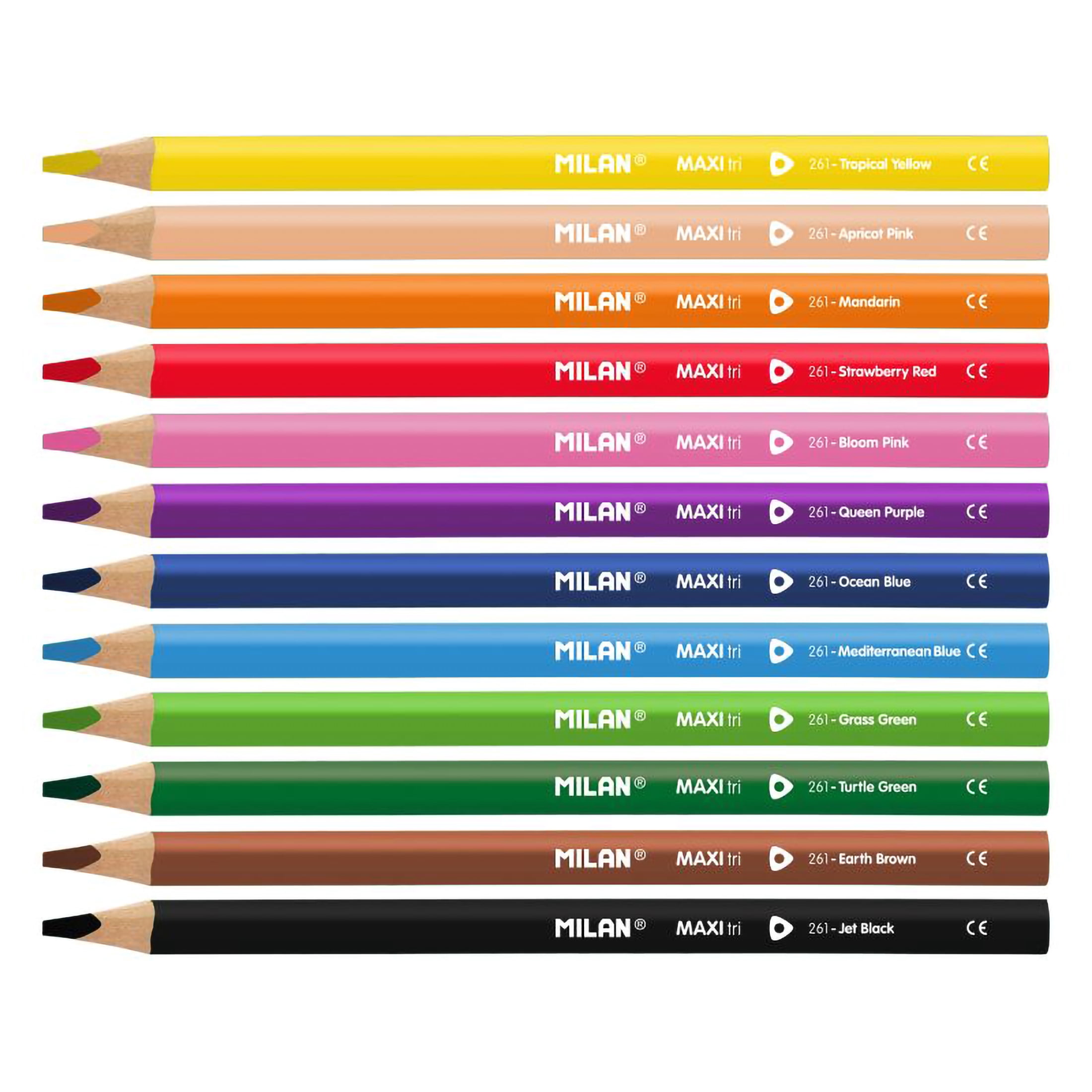 MILAN MAXI Triangular Color Pencils Comes with Sharpener, Multicolor 12 Count
