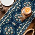 thumbnail image 4 of Teal Boho Floral Table Runner 108 Inches Long,Ethnic Tribe Farmhouse Artwork Cotton Linen Table Runners Dresser Scarves,Decorative Fabric Tabletop Scarf Furniture Cover for Home Dinner Party 13"x108", 4 of 9