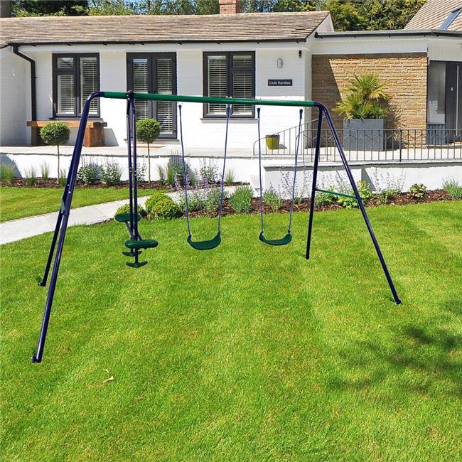 Outdoor Sturdy Child Swing Set with 2 Swings, 1 Glider Blue & Green