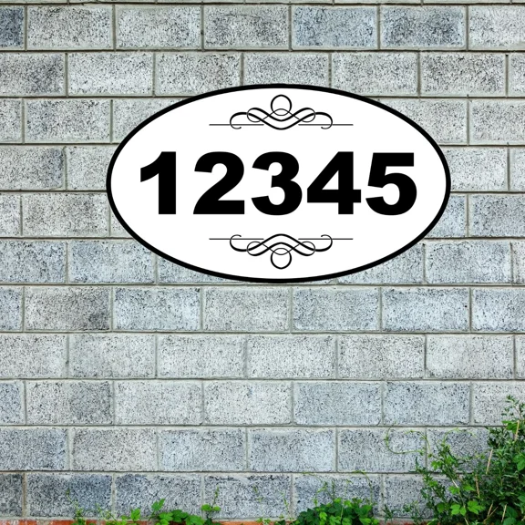 Personalized Home Address Sign Aluminum 12"X7" Oval White House Number
