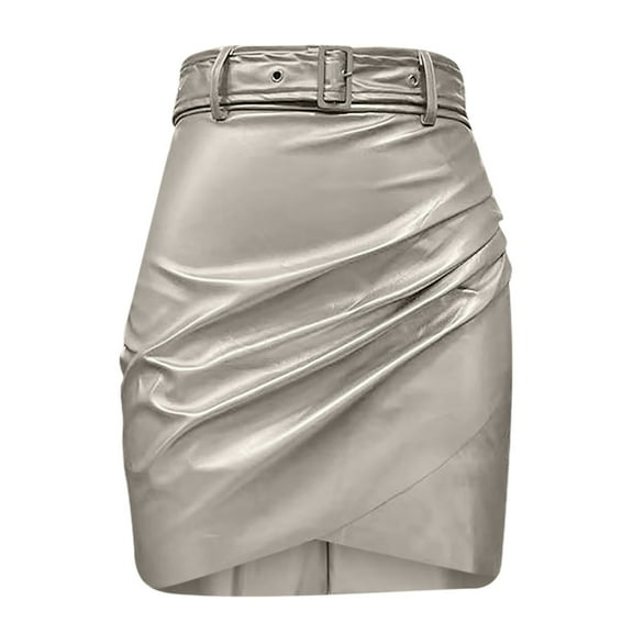 IROINNID Women's Ladies Fashion Zipper Irregular Sexy Bag Hip Leather Half Skirt Short Empire Waist Short Solid Color Skirt