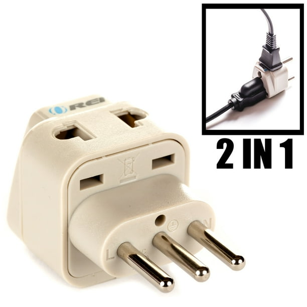 OREI Grounded Universal 2 in 1 Plug Adapter Type L for Italy, Uruguay